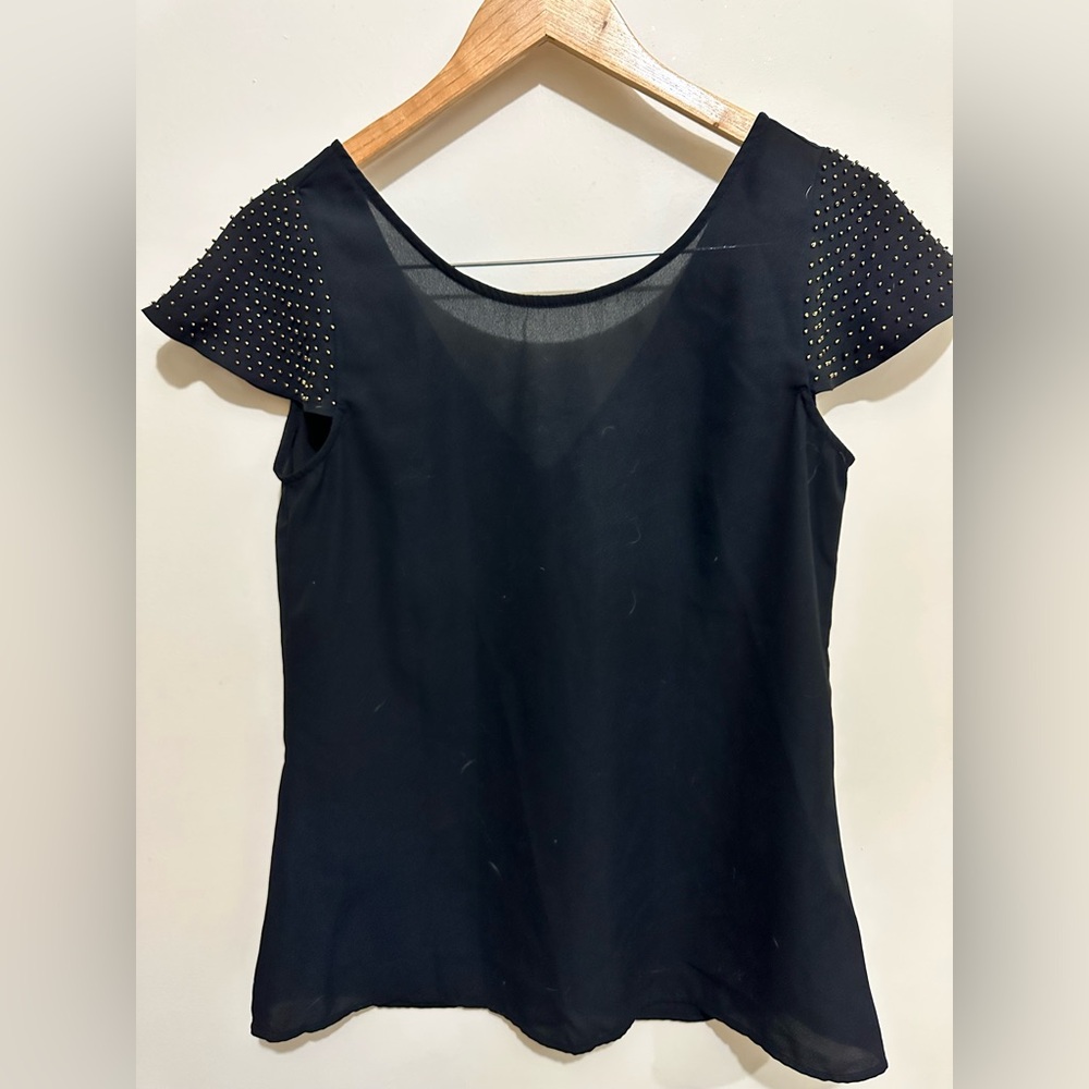 Reverseable Black Top with Beaded Sleeves